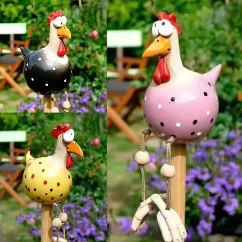 Wooden Stake Decoration Resin Crafts Funny Big Eyed Chicken Statue Long Foot Hen Sculptures Garden Fence Art Supplies