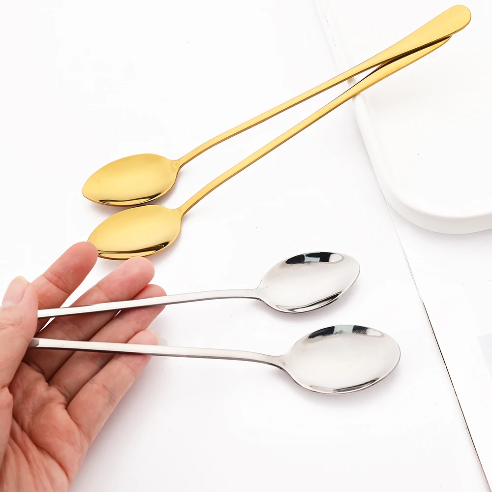 Black Coffee Spoon Stainless Steel Tableware Set Long Handle Ice Cream Dessert Teaspoon Picnic Drinkware Kitchen Accessories 6P stainless steel spoon,tea spoon