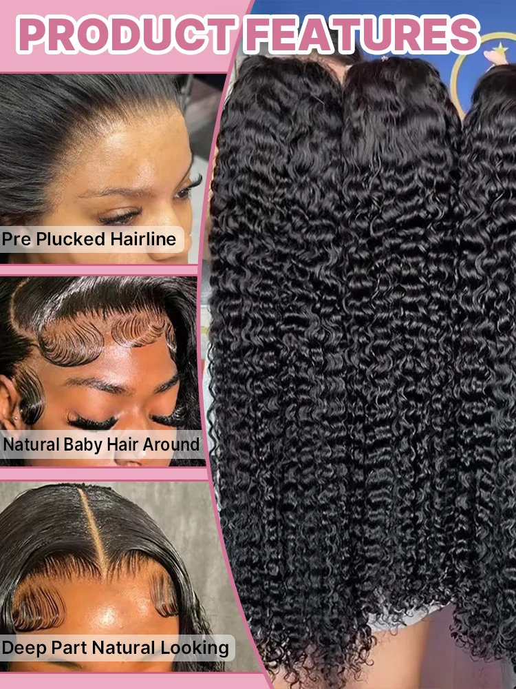 300 High Density HD 13x6 Deep Wave Lace Frontal Wigs 40 50 Inch Jerry Curly Human Hair Wigs Transparent Brazilian Real Virgin Hair 13x4 Water Wave Lace Front Human Hair Wigs For Women Preplucked With Baby Hair 7
