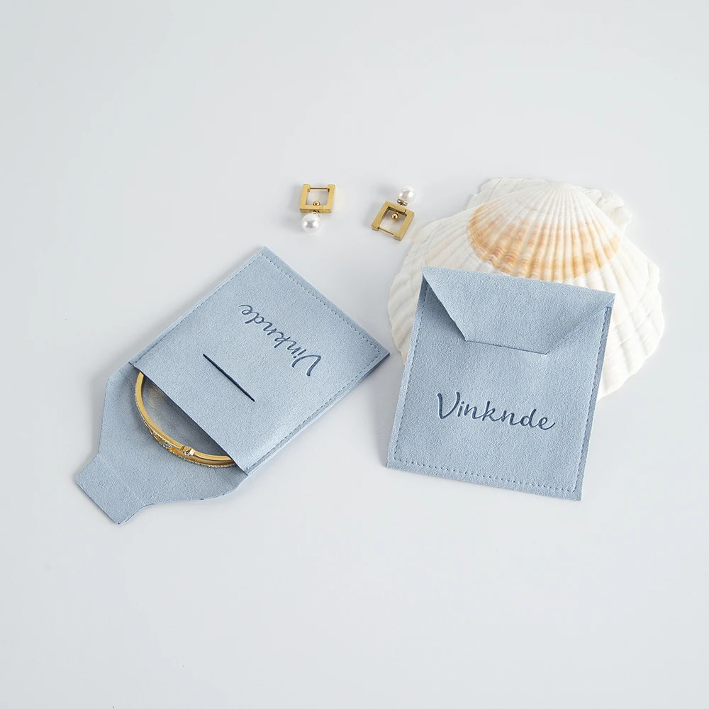 50Pcs/Lot Custom Logo Jewelry Envelope Microfiber Bag Jewellery Packaging Small Mini Flap Suede Flannel Cotton Jute Gift Pouch