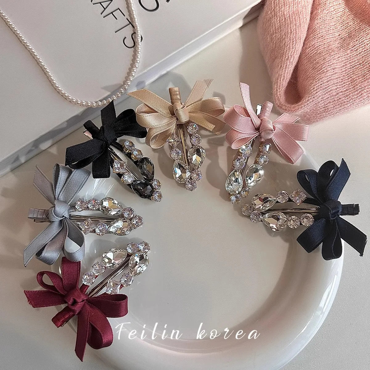 1Pcs frauen Haar Clip Koreanische Strass Bogen Stoff Einfache Modische Vielseitige Haar Pins Süße Nette Haar Zubehör Für mädchen – Detail 1