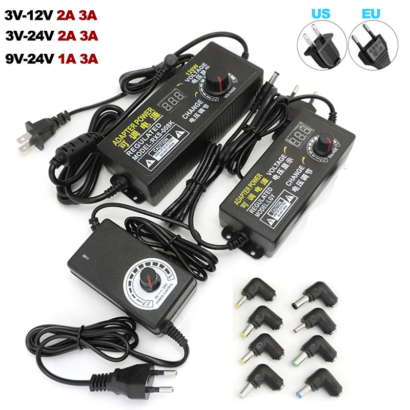 Adattatore Universale Da 220V A 12 V Cc Alimentatore Regolabile 3V 5V 6V 9V 12 V 15V 18V 24V 3A 5A Volt 24W 72W 60W 8 Connettore Cc M20
