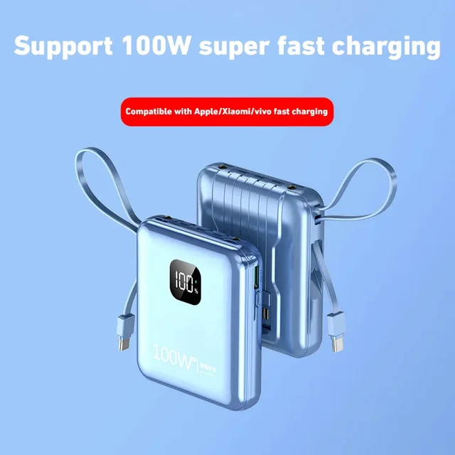 Mini Power Bank avec affichage numérique à 4 fils intégré, 100W, évolution ultra rapide, chargeur de batterie, adapté pour iPhone, Samsung 3