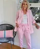 Casual Suit with Cotton and Linen Collar Suit Jacket Loose Pants Set 5