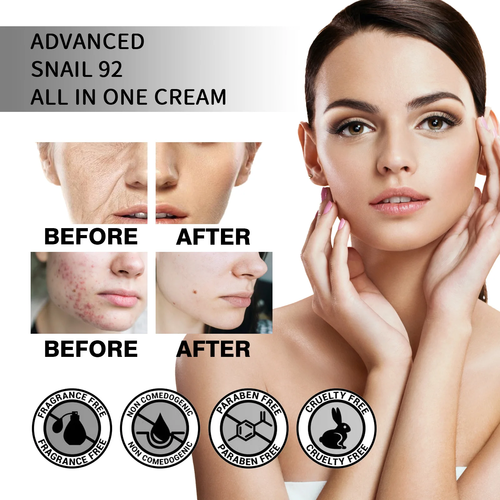 Snail 92 All in One Cream Tighten Facial Skin Anti Aging Whitening Fade Dark Eye Circles Remove Eye Bags