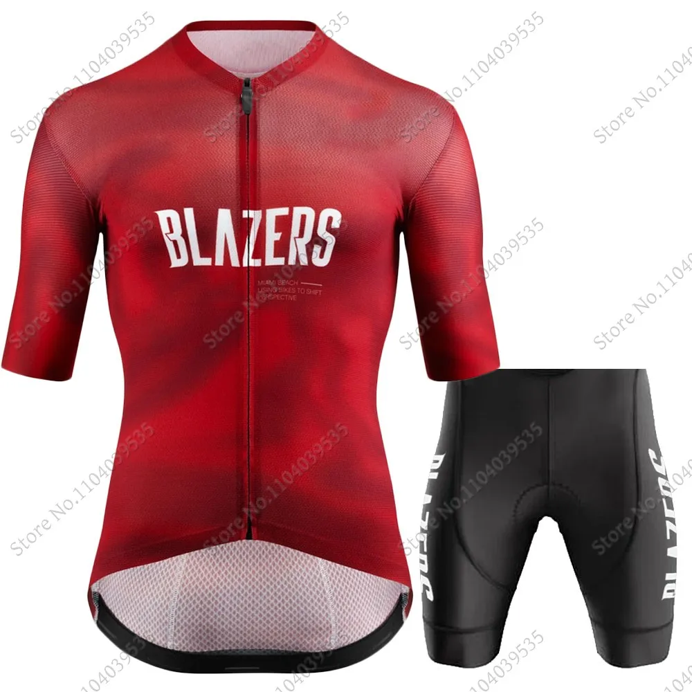 Miami-Blazers Cycling Jersey Set Summer White Red Cycling Clothing Road Bike Shirts Suit Bicycle bib Shorts MTB Maillot