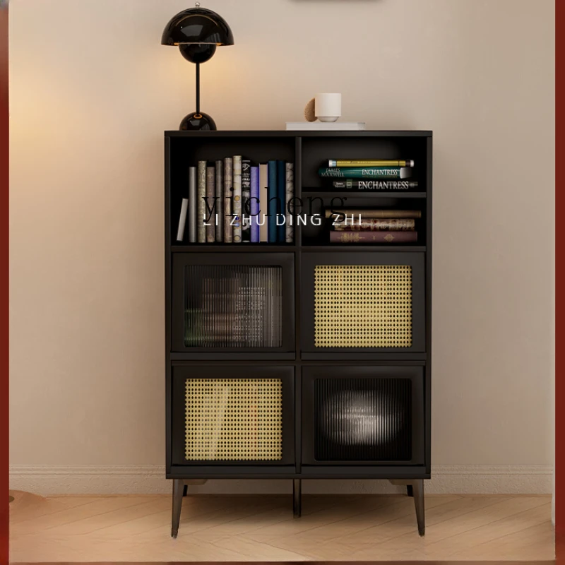 

Tqh Middle-Ancient Living Room Display Cabinet Japanese Rattan Storage Organizer Sofa Side Cabinet
