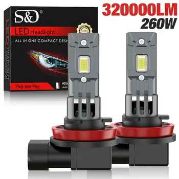 자동차 다이오드 램프용 LED 전구, 320000LM, H8, H11, H16JP, 9005, HB3, 9006, HB4 헤드라이트, 안개등, 캔버스 미니 260W CSP, 6500K, 12V