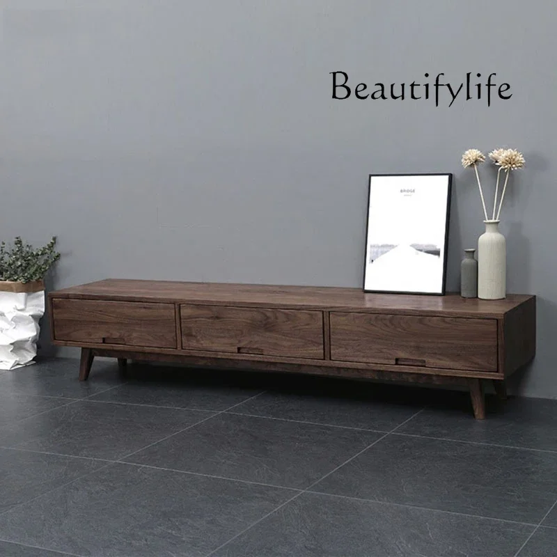 

Nordic Modern Solid Wood TV Cabinet Living Room Small Apartment Light Luxury Storage Bedroom Simple Floor Cabinet