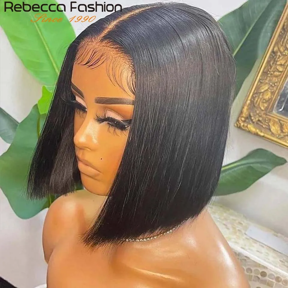 Short Bob Straight Lace Front Wig Brazilian T Lace Part Straight Lace Front Human Hair Wigs For Women Pre-plucked With Baby Hair