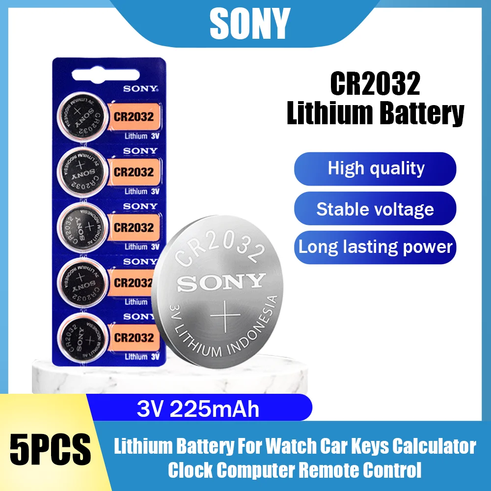 5PCS SONY CR2032 3V Lithium Batteries For Watch Car Keys Calculator Clock Computer CR 2032 DL2032 ECR2032 BR2032 Button Cell