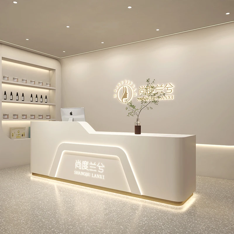 

Small Luxury Office Store Desk White Cash Clinic Reception Desk Information Salon Counter Cashier Recepcja Bar Furniture