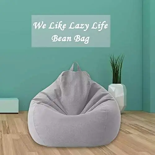 Large Lazy Sofa Cover, Small Bean Bag Chair Without Filler, Linen Cloth Lounger Seat for Living Room, Red 85x105cm