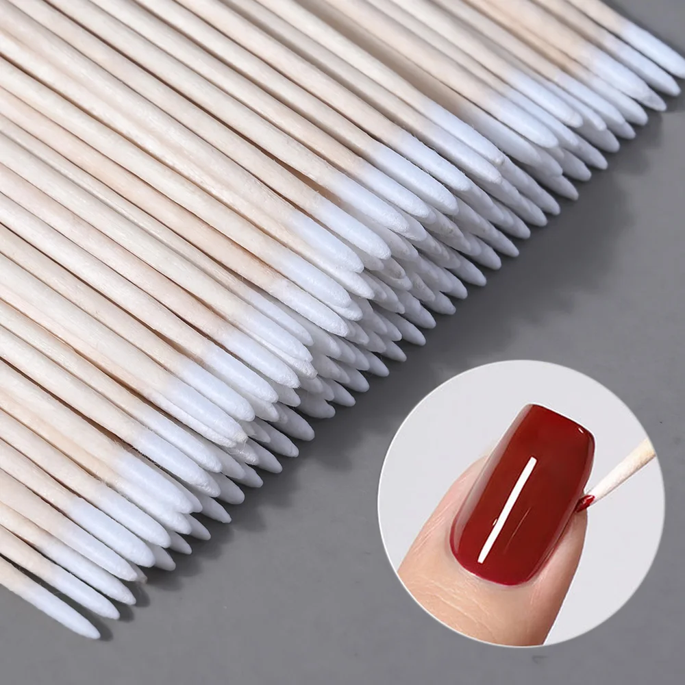 Description Picture 5 of item10cm Nails Wood Cotton Swab 500/100/300pcs Clean Sticks Bud Tip Makeup Eyebrow Sticks Nail Glue Polish Remover Tools Cotton Head