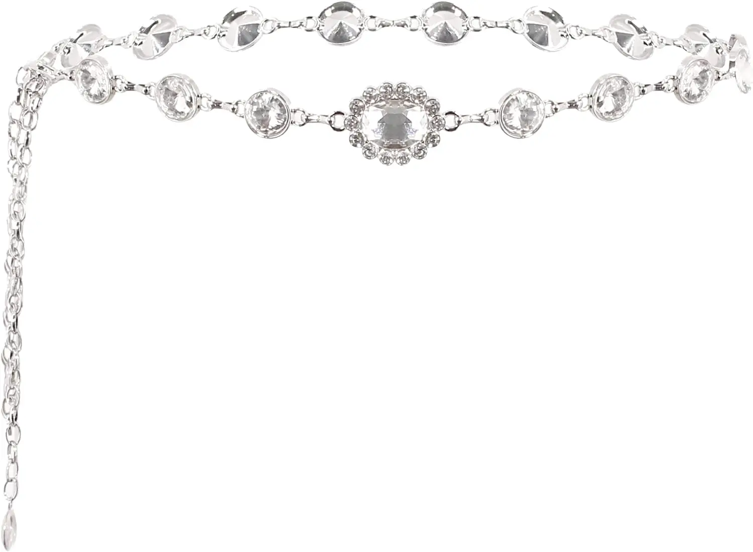 Cintura Donna Glitterata Con Strass E Nappa – Argento Brillantini, Lunghezza 112 Cm, Catena In Lega Di Zinco Per Abiti Da Sera, Matrimoni E Feste