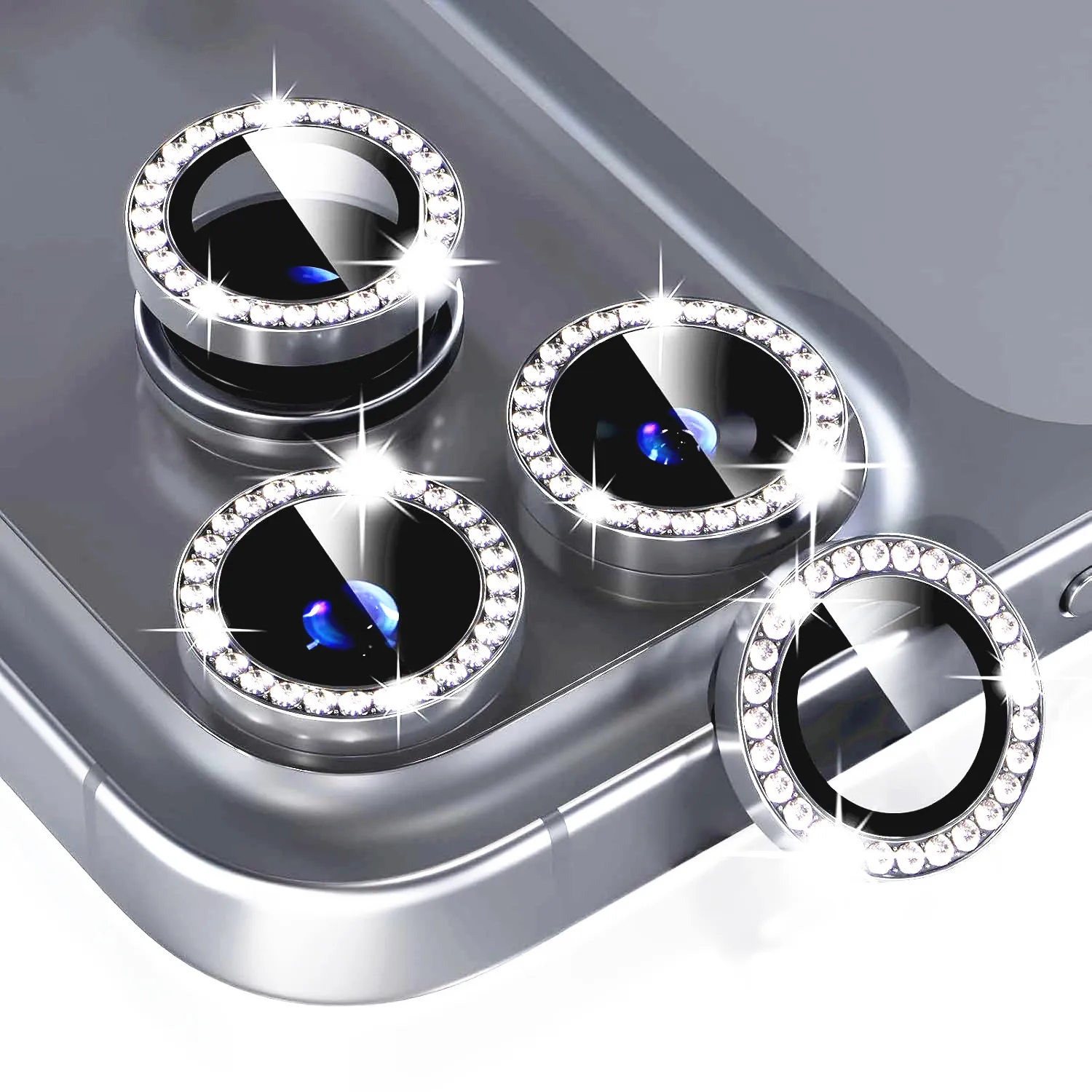 Bling Glitter Diamond Camera Protector with Tempered Glass Cover and Metal Frame