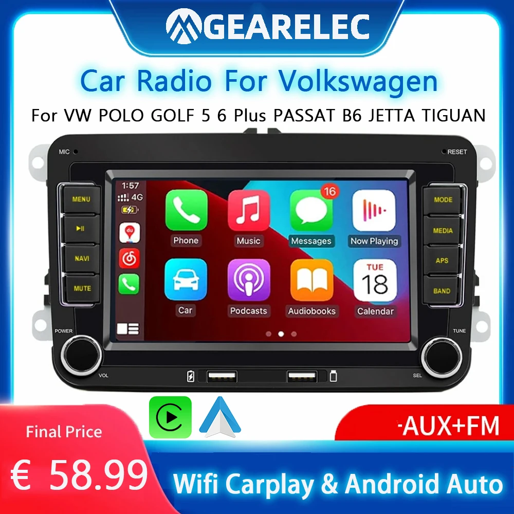 

Gearelec 2din Android Auto Car Radio For VW Tiguan Touran Caddy Jetta Polo Passat Seat Multimedia Player Stereo GPS Nav WiFi