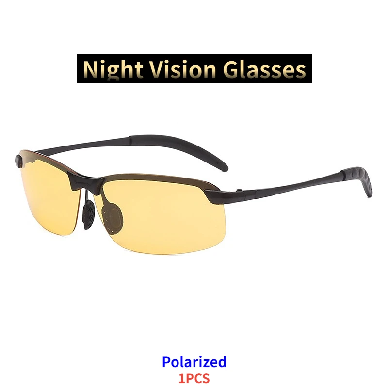 Night Vision Glasses Men Anti-Glare Driving Goggle Half Frame Polarized Sunglasses for Driver UV400 2PCS Day and Night Glasses_voghion.com