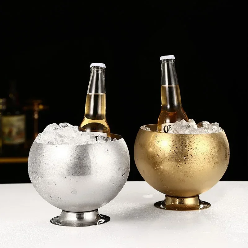Stainless Steel Ice Bucket with Base Nordic Style Portable Cooler Bucket Bar KTV Restaurant Party Red Wine Champagne Ice
