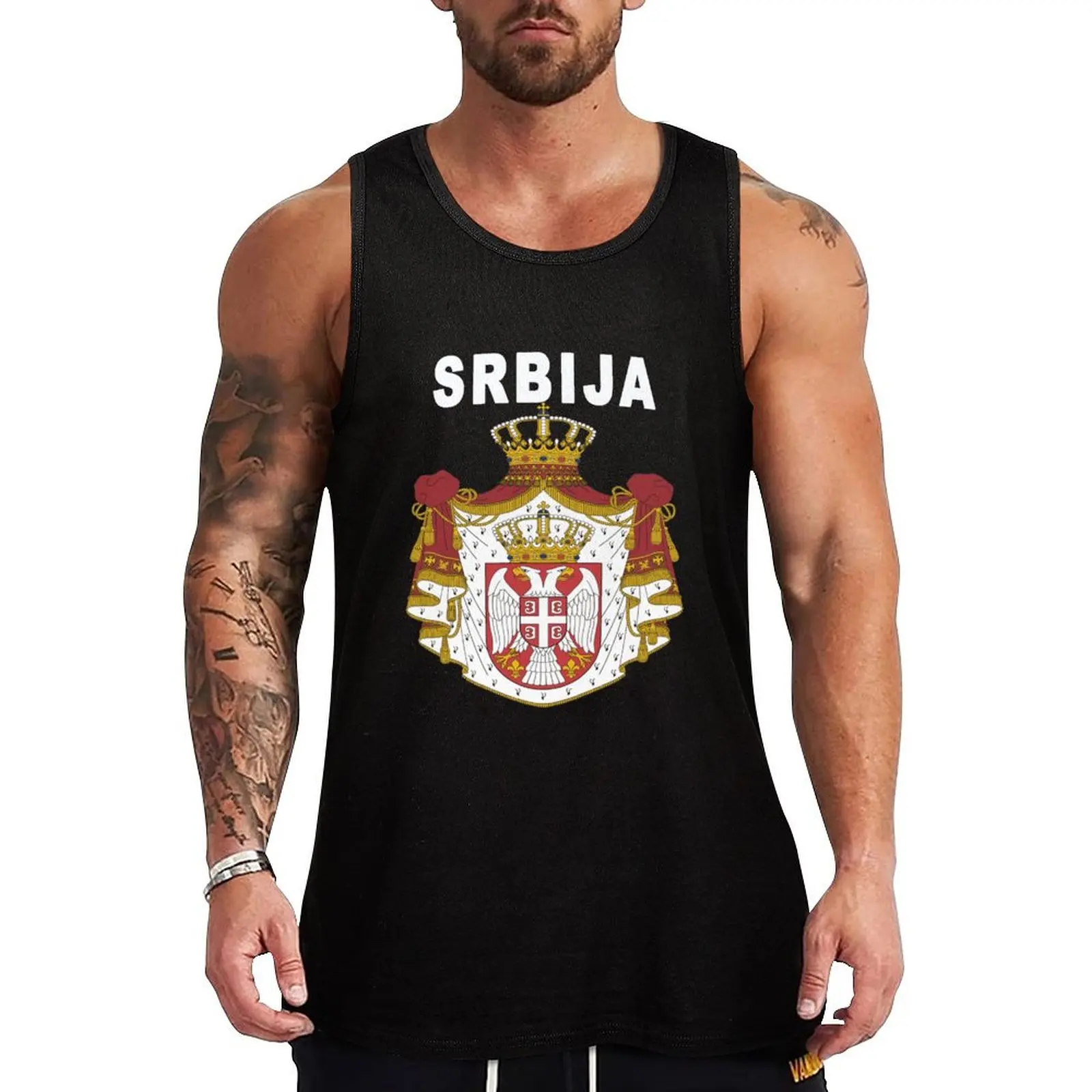 

Serbian National Srbija Grand Coat of Arms Tank Top men gym t-shirts for men sleeveless Men's t-shirts