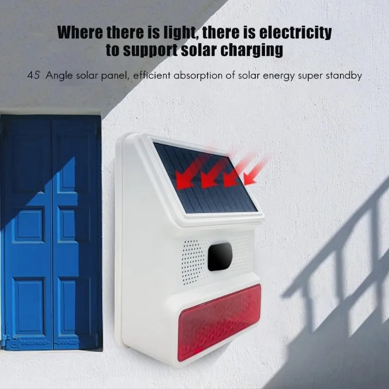 Solar Siren Alarm 433MHz Wireless Outdoor with LED Flashing Light Support Alarm Host PG103 PG107