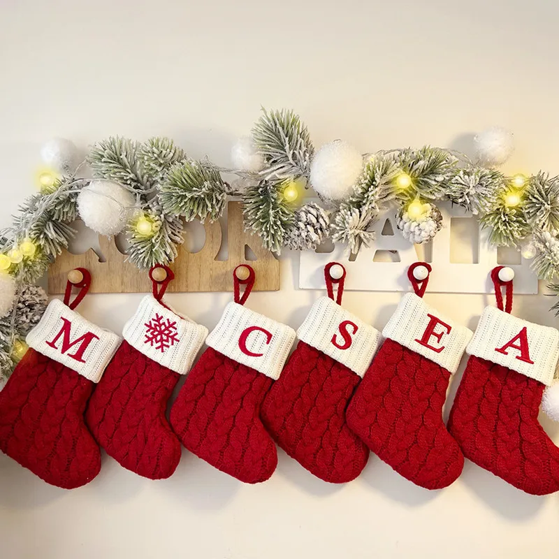 

Knitting Christmas Socks Snowflake Letter Stocking Christmas Decoration For Home 2023 Xmas Tree Ornament Gift Navidad Natal 2024