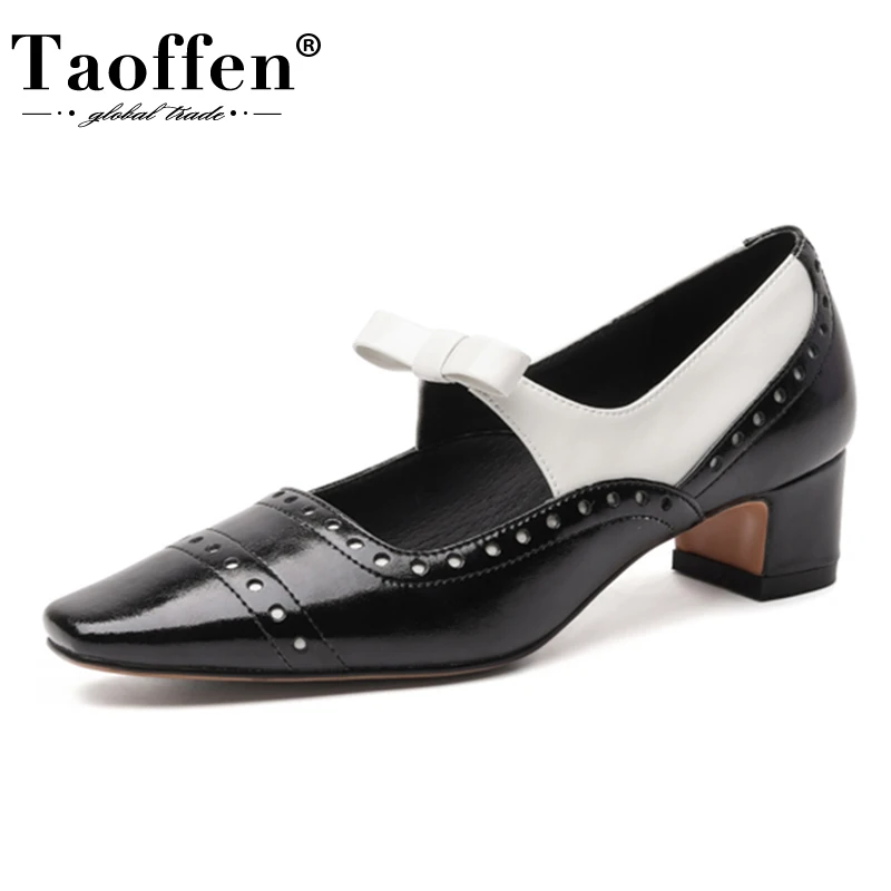 

Taoffen New Women Pumps Real Leather Mix Color Woman Shoes Spring Fashion Party Club Shoes Ladies Footwear Size 34-39