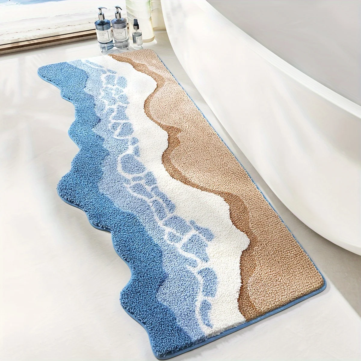1Pc DIANG Fluffy Wave Beach Super Soft Water Absorbing Polyester TPR Anti Slip Washing Machine Washable Rectangular Plush