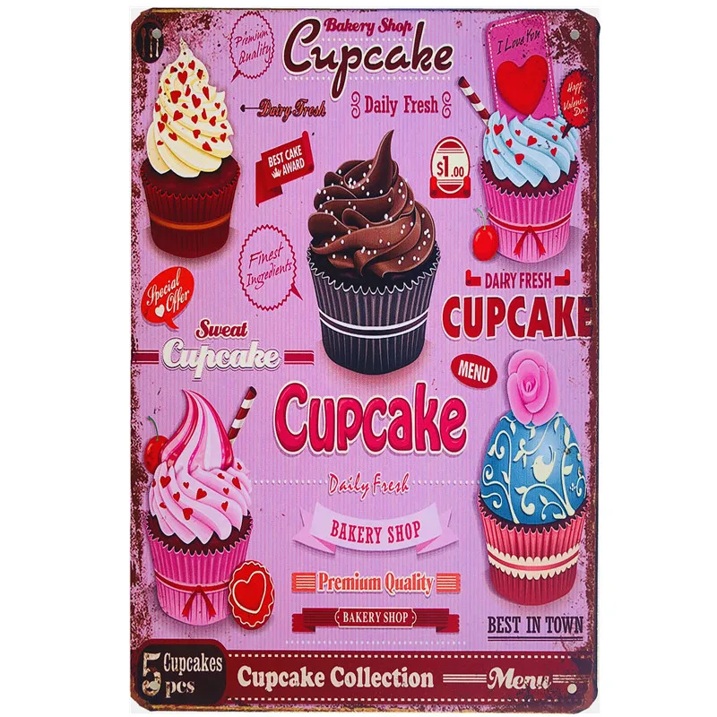 Shabby Chic Vintage Metal Tin Signs Bbq Fast Food Hamburger Cupcake Pop Corn Hot Dog Wall Decor Per Cucina Cafe Diner Bar