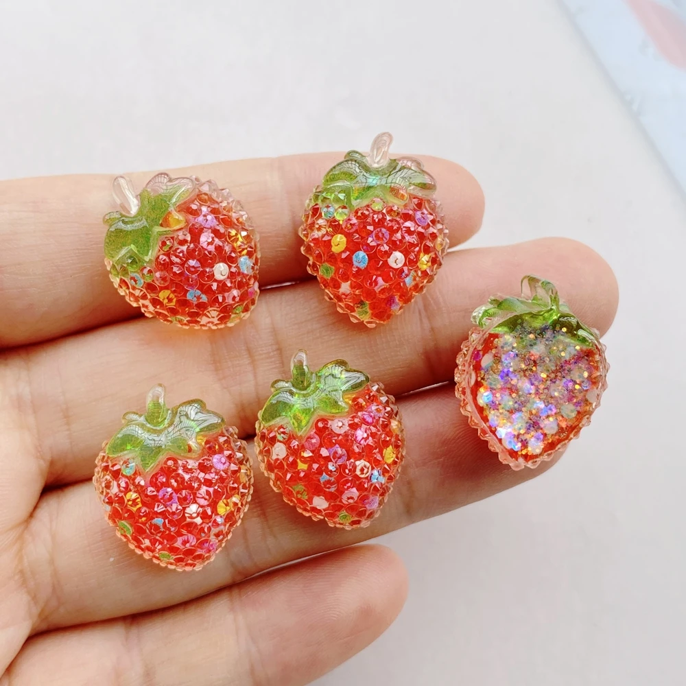 귀여운 빨간 딸기 시리즈 플랫 백 송진 카보숑 스크랩북 DIY 보석 공예 장식 액세서리, 8 개