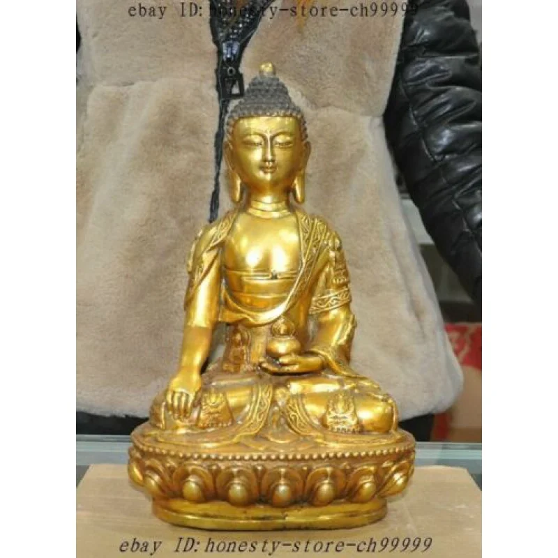 

Тибетская буддистская бронзовая позолоченная статуя Шакьямуни, 11 дюймов