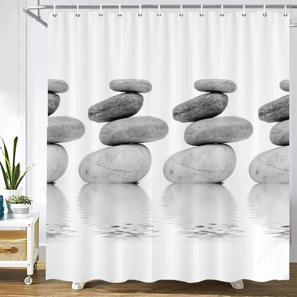 Pebble Printed Shower Curtain Fabric Washable Curtain with Hook ...