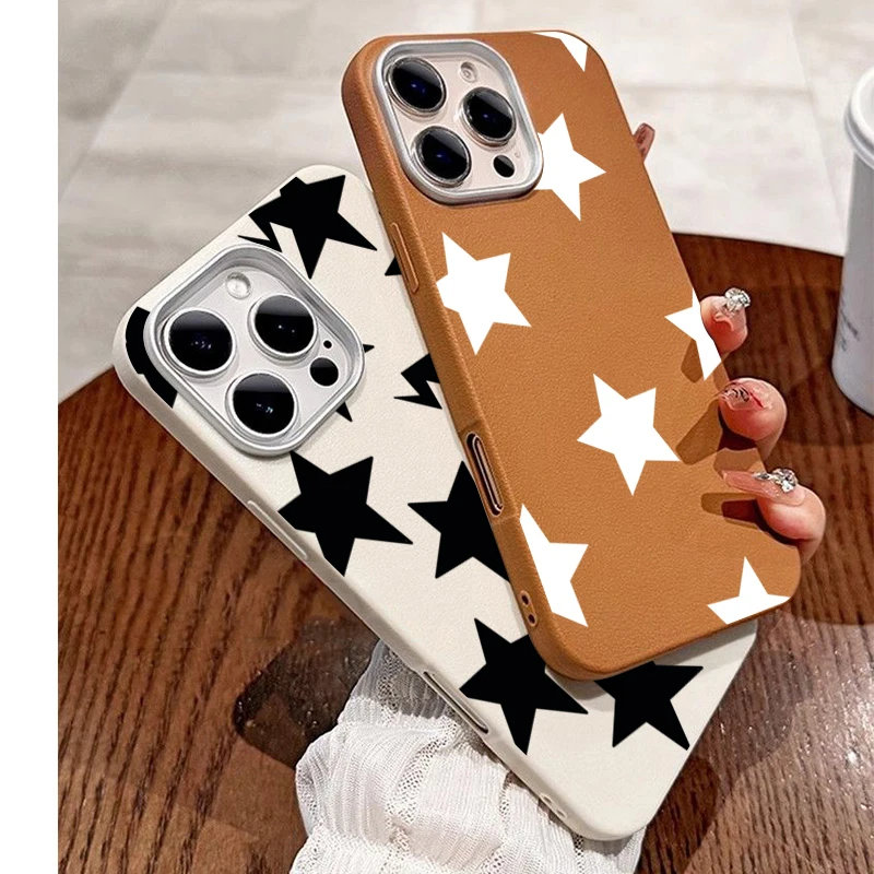Black White Stars Lichee Pattern Shockproof Phone Case with Bumper Protection