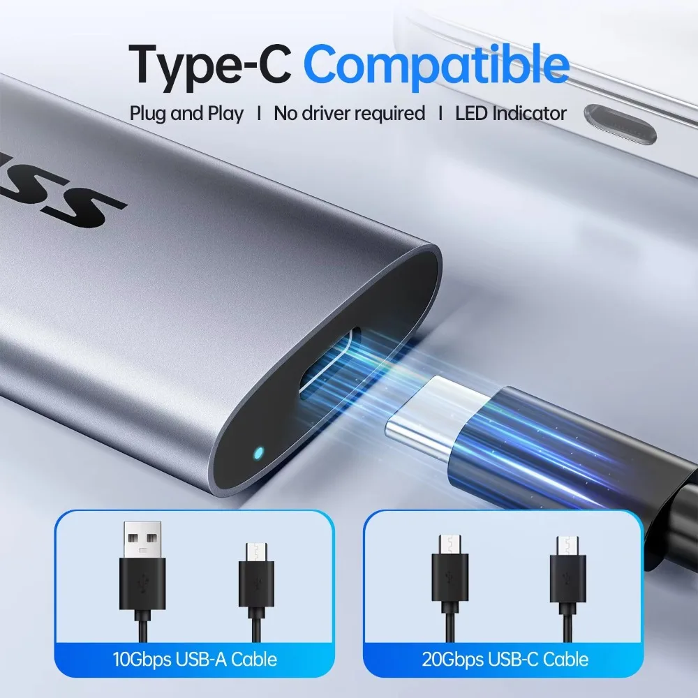 SSK 외장 하드 드라이브 휴대용 SSD 최대 2000MB/s 고속 휴대용 솔리드 스테이트 드라이브 500G 1T 2T 노트북 데스크탑 게임 콘솔용