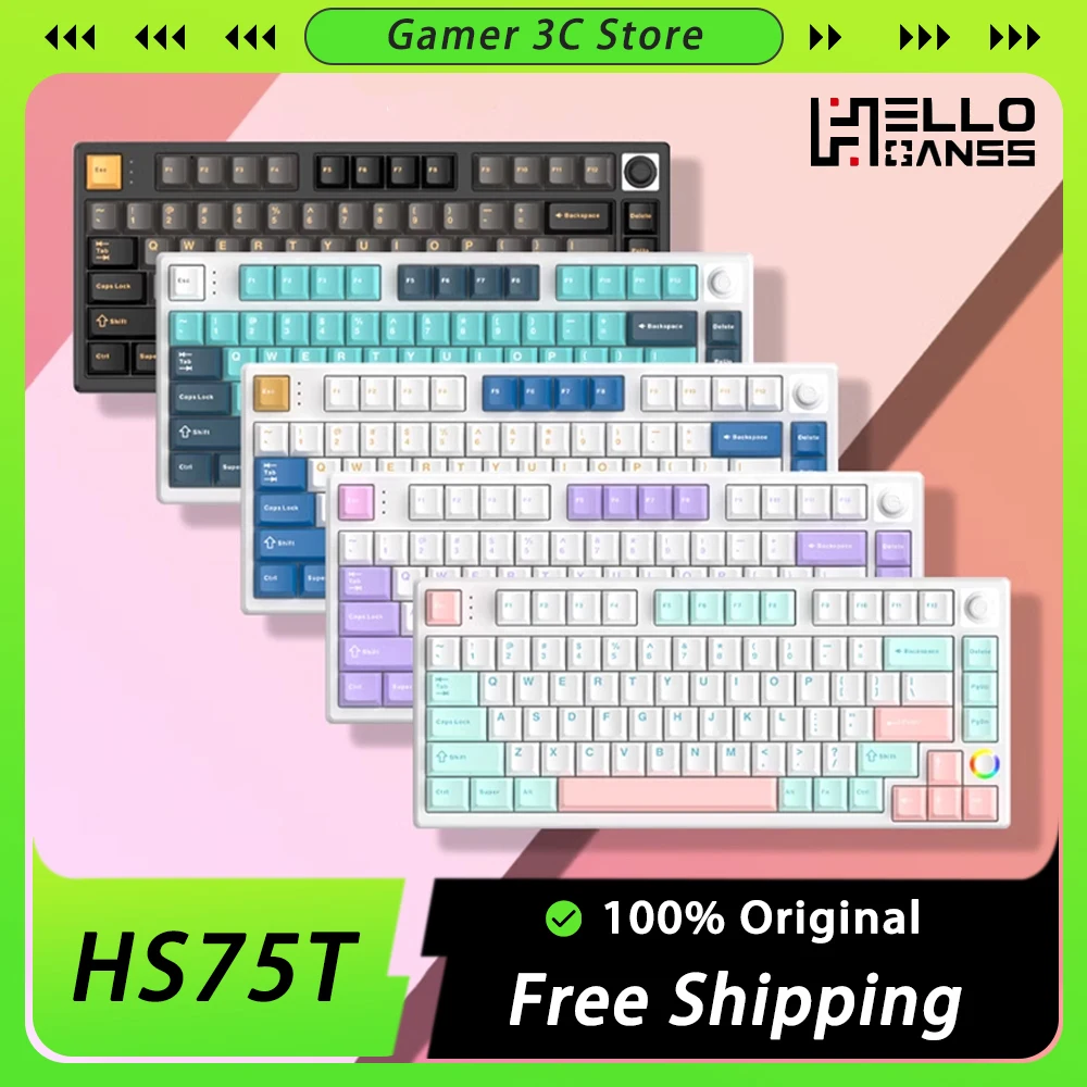 

HELLO GANSS HS75T Mechanical Keyboard Multifunctional Knob Navigation Rocker Three Mode RGB Hot Swap Gaming Keyboard Pc Gamer