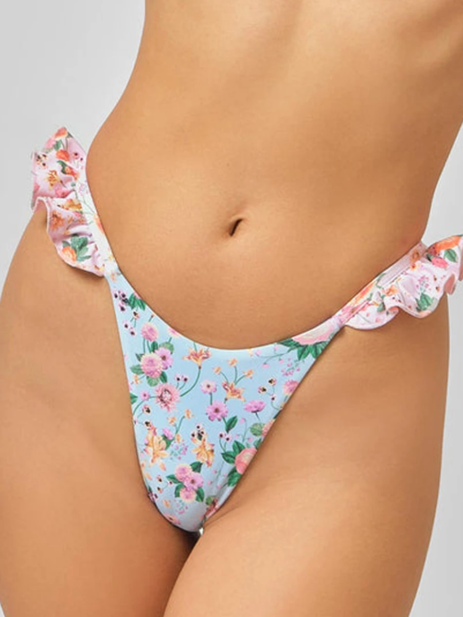 Ruffle Bikinis Set 2023 Women Sexy Tie Back Swimwear Female Printed Swimsuit Ditsy Floral Padded Beachwear Bathers Bathing Suit