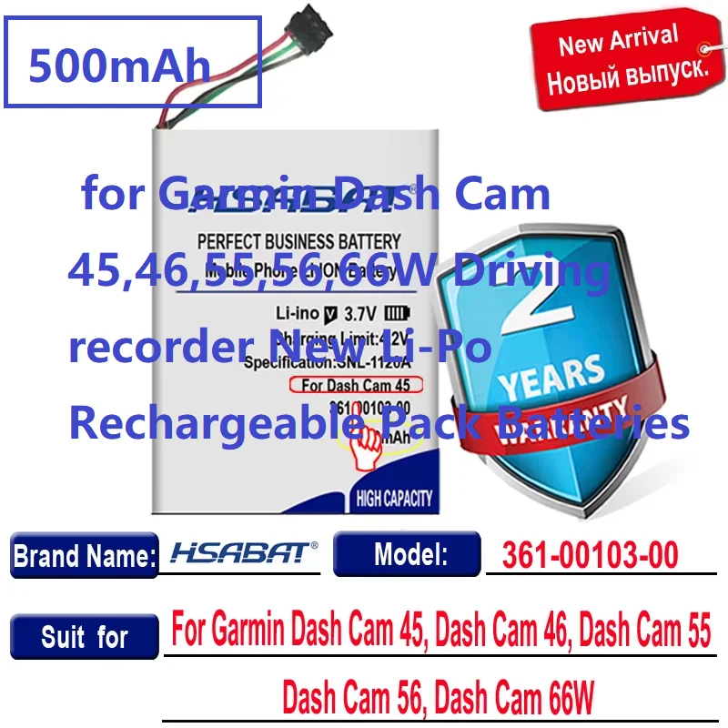 Batteria Compatibile Per Gar-min DashCam 55/45/47/56/67/66 – Sostituzione 361-00103-00, Alta Qualità, Facile Installazione