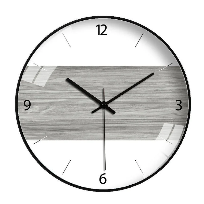 Wood Grain Simple Black Punch-free Wall Clock Golden Mute Cartoon Glass Clock Color:140H;Sheet Size:14 inch (35cm)
