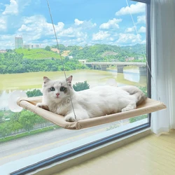 Plush Cat Window Hammock Bed - Cozy Cloud-Like Perch for Feline Relaxation - Secure & Space-Saving (Khaki)