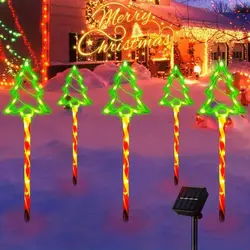 5-Piece Solar Candy Christmas Tree Decorative LED Outdoor Lights Set - 5 per set (Warm White)
