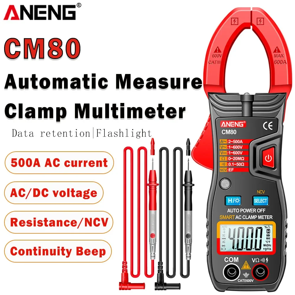 자동 측정 클램프 멀티미터 ANENG CM80 500A AC 전류 저항 AC/DC..