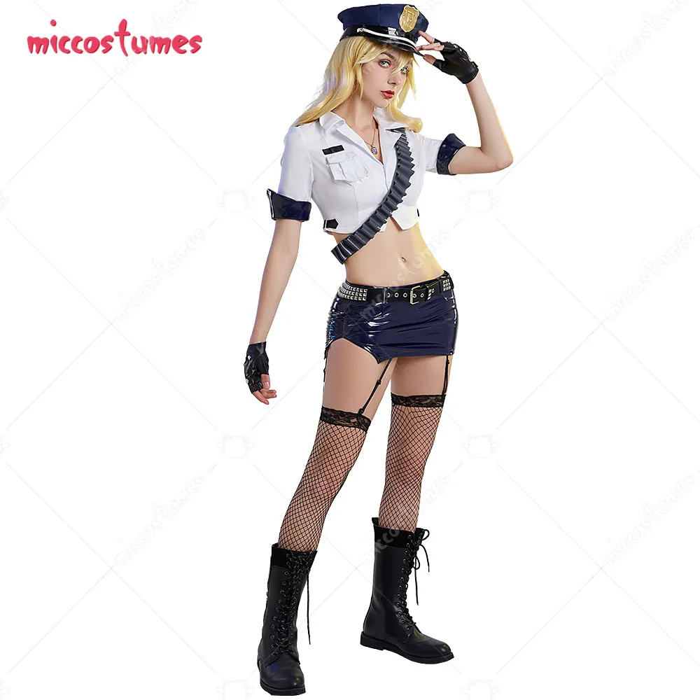 Damen Strumpf Panty Polizistin Cosplay Kostüm Set mit Zubehör 7