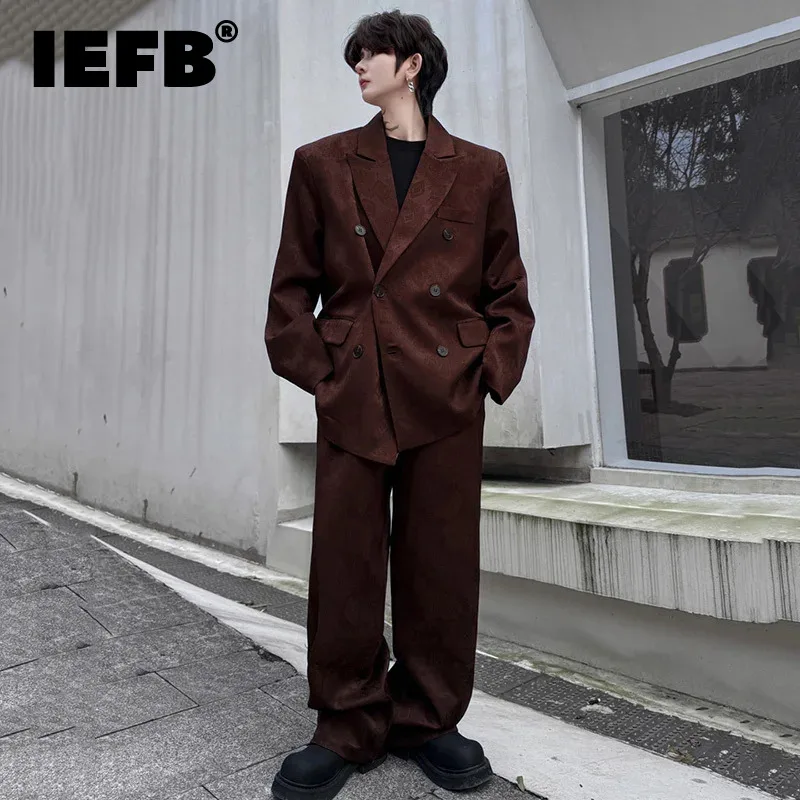 

Мужской Жаккардовый костюм IEFB, Новый китайский стиль, однотонные мужские блейзеры с лацканами и карманами, повседневные мужские брюки с широкими штанинами, весна 2024 9C4882