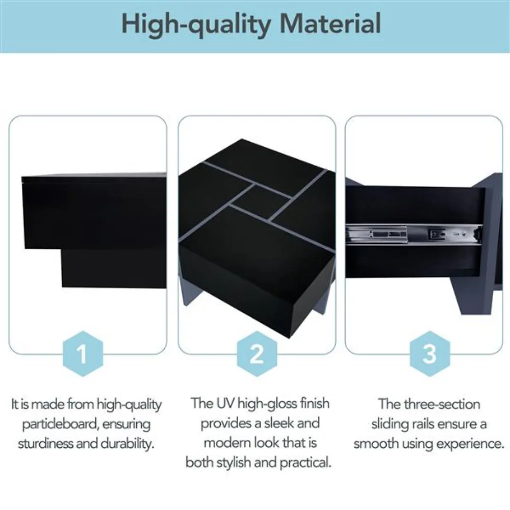 Coffee Table with 4 Hidden Storage Compartments, Table with Extendable Sliding Tabletop, UV High-gloss Design Center Table 4