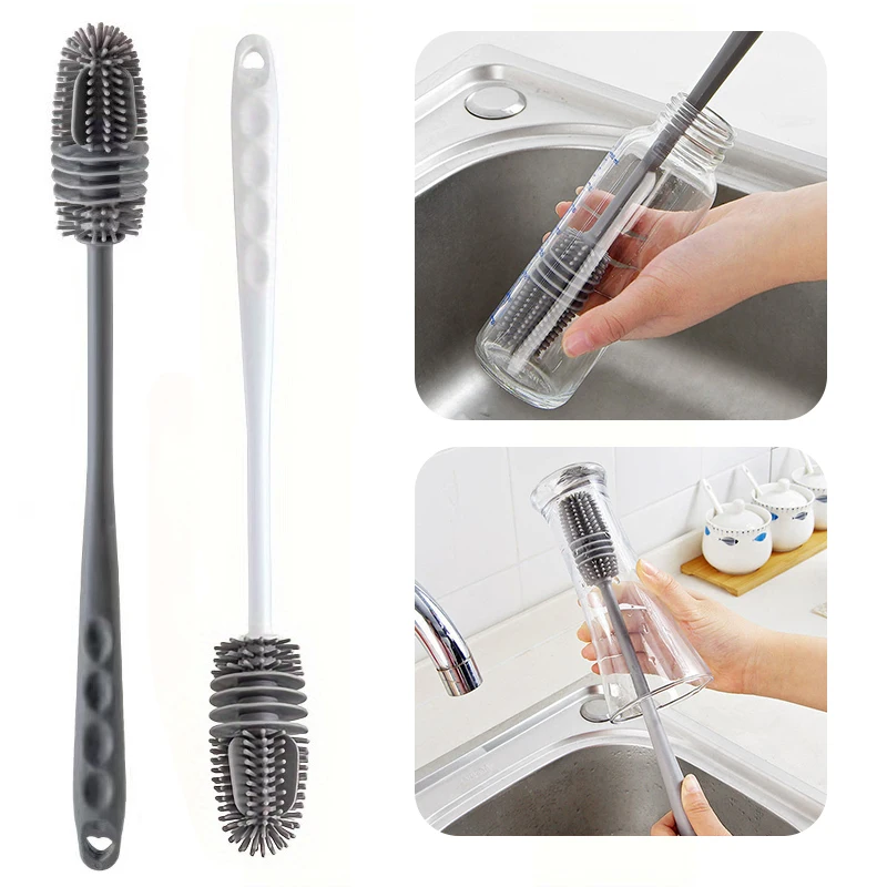 Silicone Cup Brush Milk Bottle Cleaning Brush Long Handle Water Bottles Cleaner Glass Cup Cleaning Brush Kitchen Cleaning Tools 2