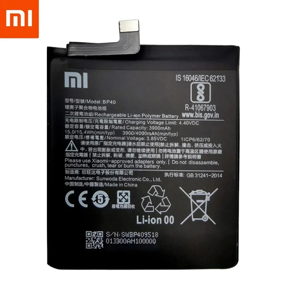 100% Original Battery For Xiaomi Redmi K20 Pro / Mi 9T Pro 3900mAh BP40 Replacement Li-ion Polymer Phone Battery Repair Parts
