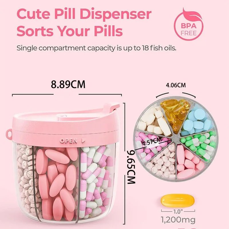 7 Grids Portable Pill Dispenser Bottle Vitamin Organizer Large Capacity Anti Mixing Design Wide Openings Medicine Case Weekly
