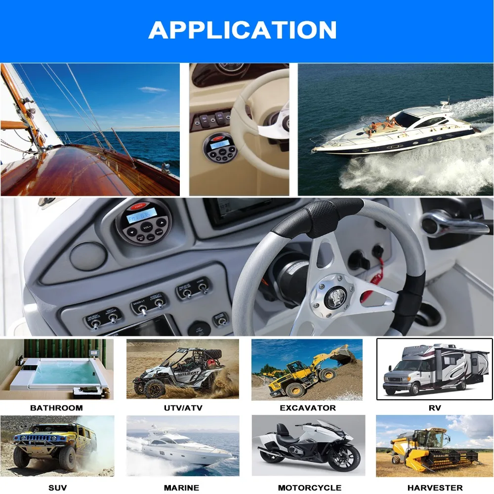 Guzare Waterproof Marine Bluetooth Radio Audio Stereo FM AM Receiver MP3 Player For Boat Yacht ATV UTV Motorcycle