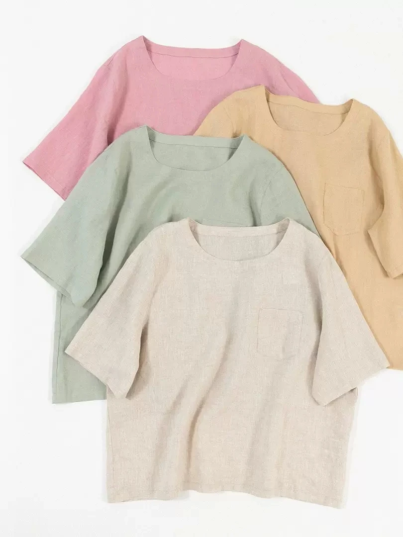 

Женский свободный пуловер, универсальная льняная рубашка с эффектом потертости, обхват груди 118 см, 17 х21