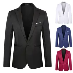 Popular Business Blazer Long Sleeve Men Blazer Pure Color Single Button Lapel Suit Jacket  All-Match